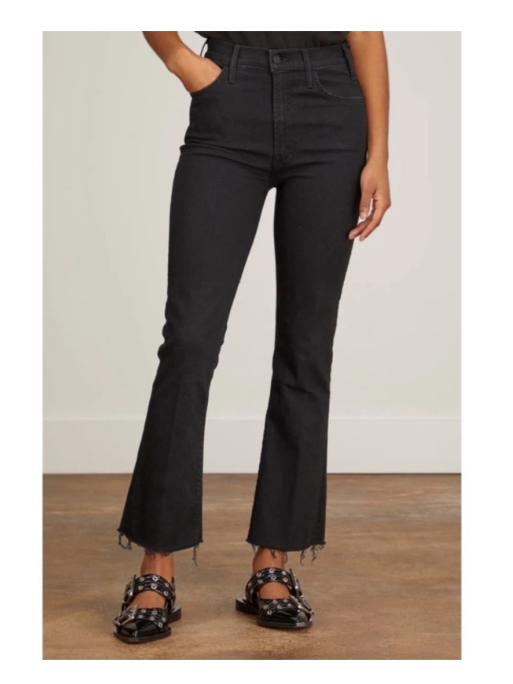 MOTHER The Hustler Ankle Fray Denim in Not Guilty Black Wash | Size 25